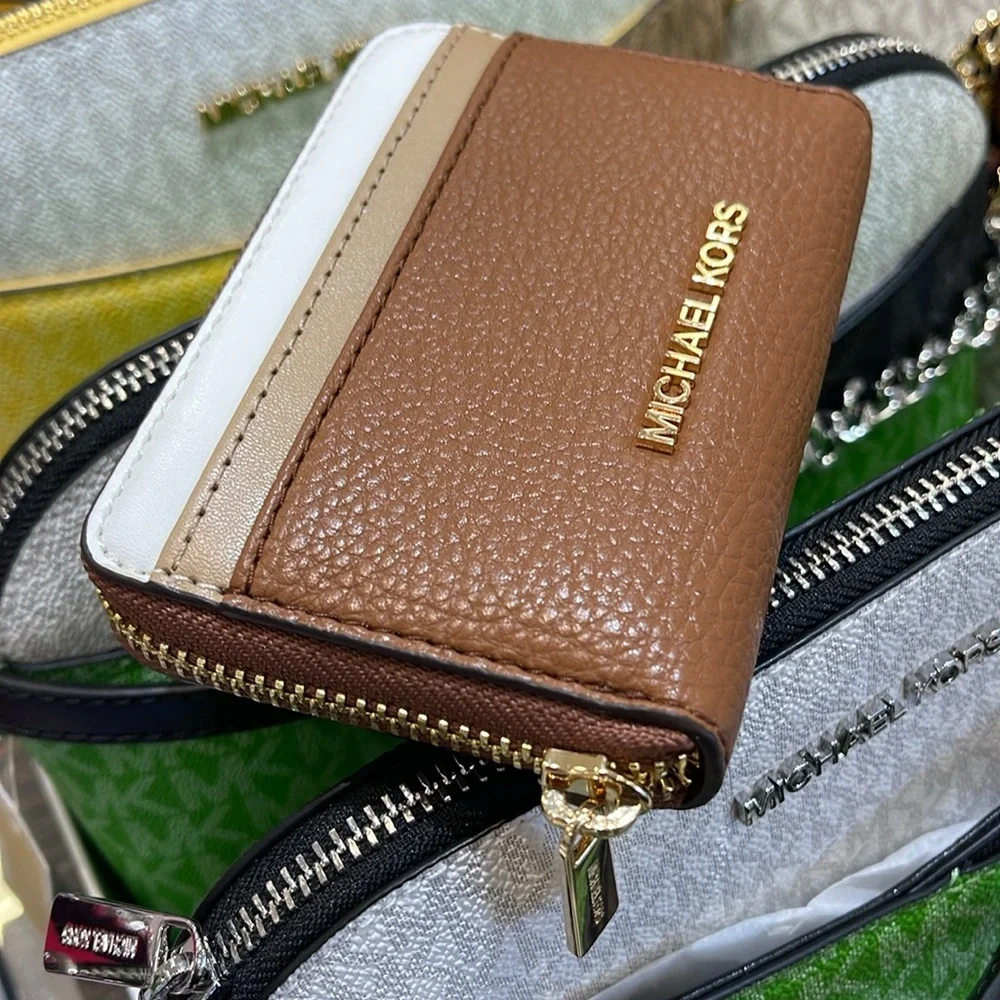 Michael Kors Jet Set Travel Md Zip Around Color-Block Wallet Card Case Luggage